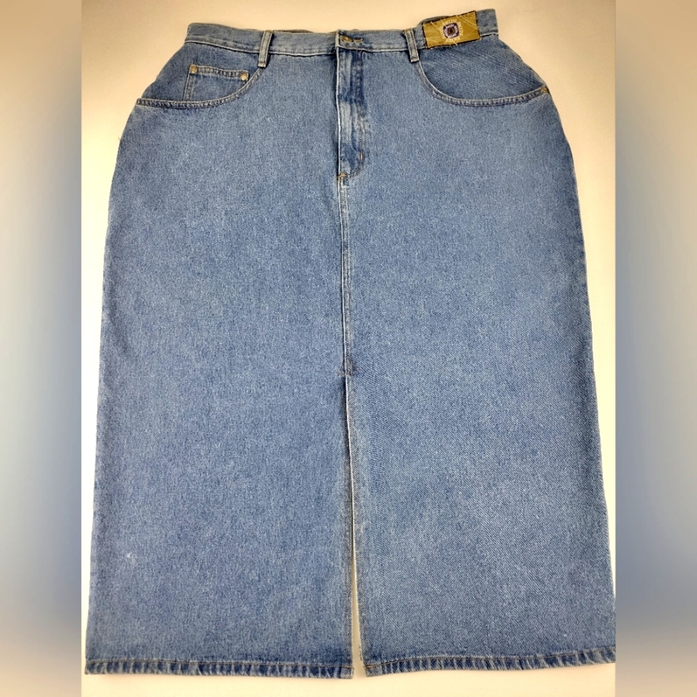BACCINI Blue Denim Slit Fit Skirt